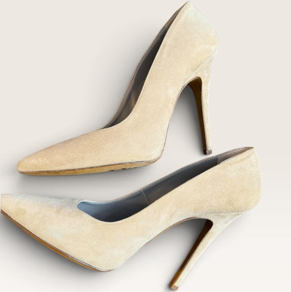Raphael Young Paris R-Flex Pumps 39 Beige Suede Pointed Toe Heels Made Italy